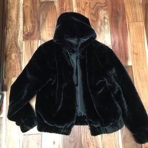 Black vegan fur hoodie
